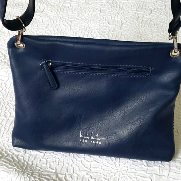 Nicole Miller Navy Faux Leather Crossbody Bag with adjustable strap. 11" x 8" - Picture 11 of 16